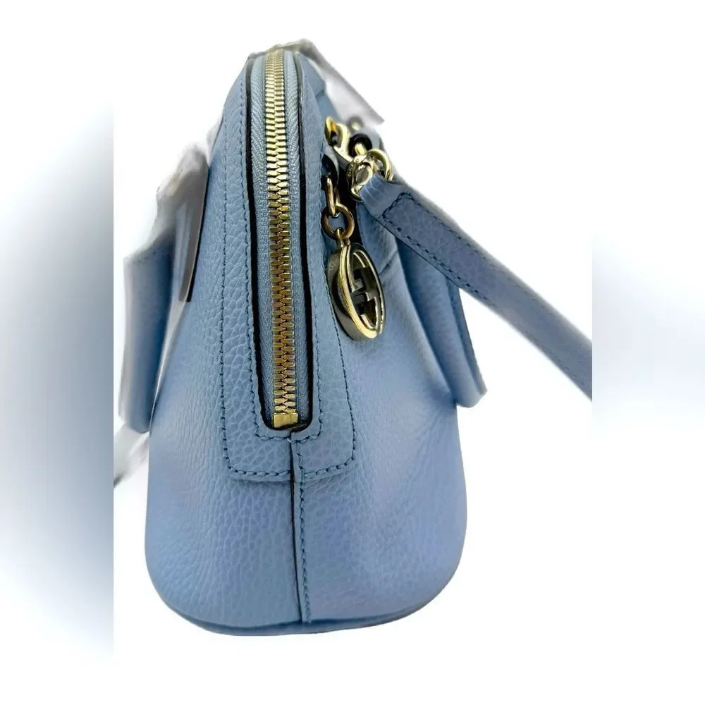 Auth Gucci Small Dollar Calfskin Dome Mineral Blue 2way GG Charm Bag Satchel - Picture 5 of 16